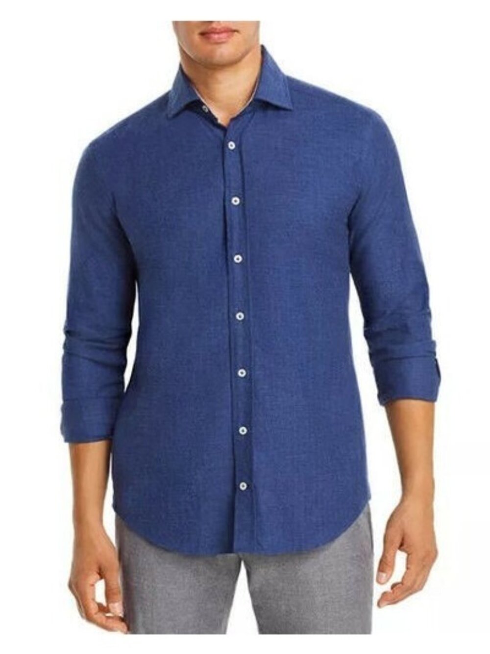 Dylan Gray Herringbone-Pattern Classic Fit Flannel Shirt Size M Blue MSRP $128